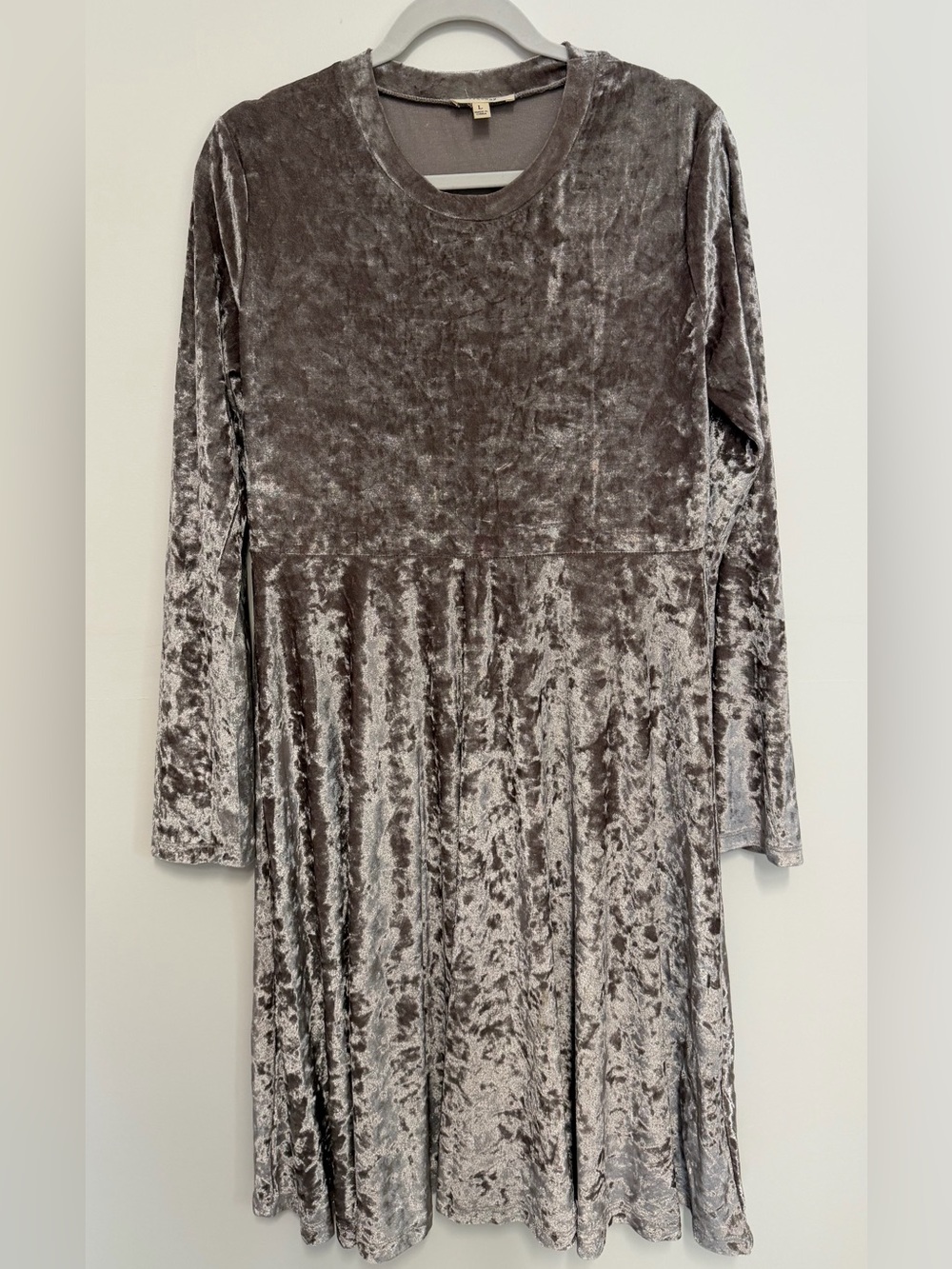Freeway Crushed Velvet Long-Sleeve Dress in Silver